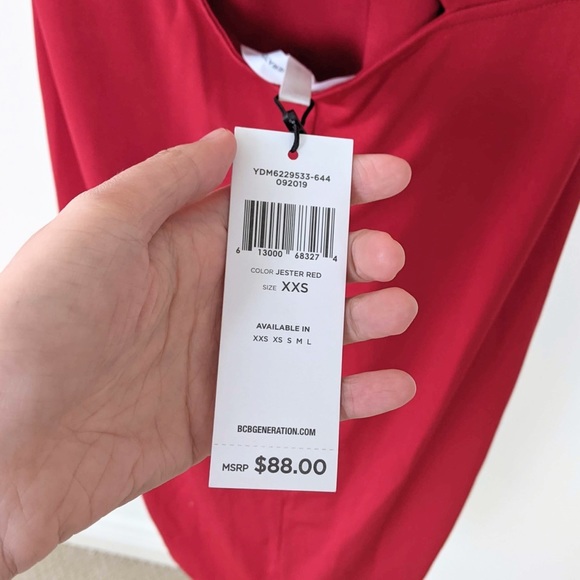 BCBGeneration Shirred Asymmetric Matte Jersey Cocktail Dress in jester red - Picture 7 of 8